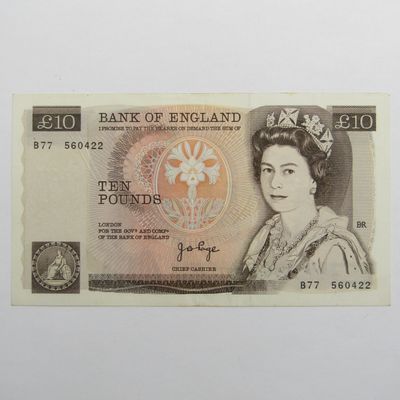 B77 Bank of England 1970&#39;s Ten Pounds - signed Page - some creases but excellent