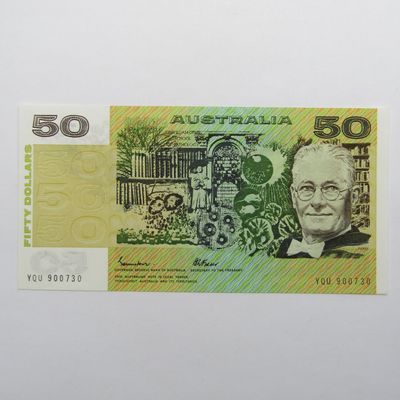 Australia 50 Dollars banknote Johnson / Fraser uncirculated - Gothic Serial Number