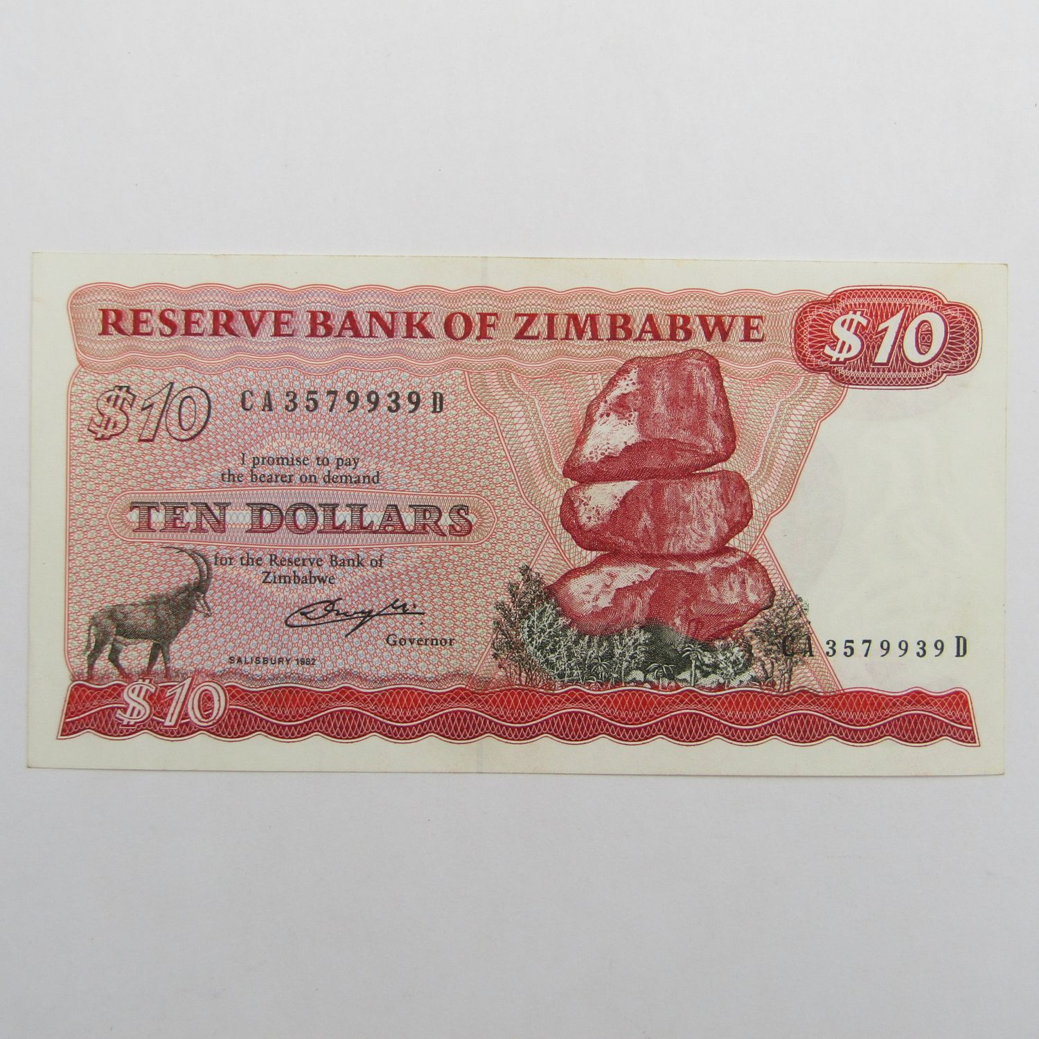Zimbabwe 1982 10 Dollar - Pick 3b - scarce Salisbury AU+ banknote