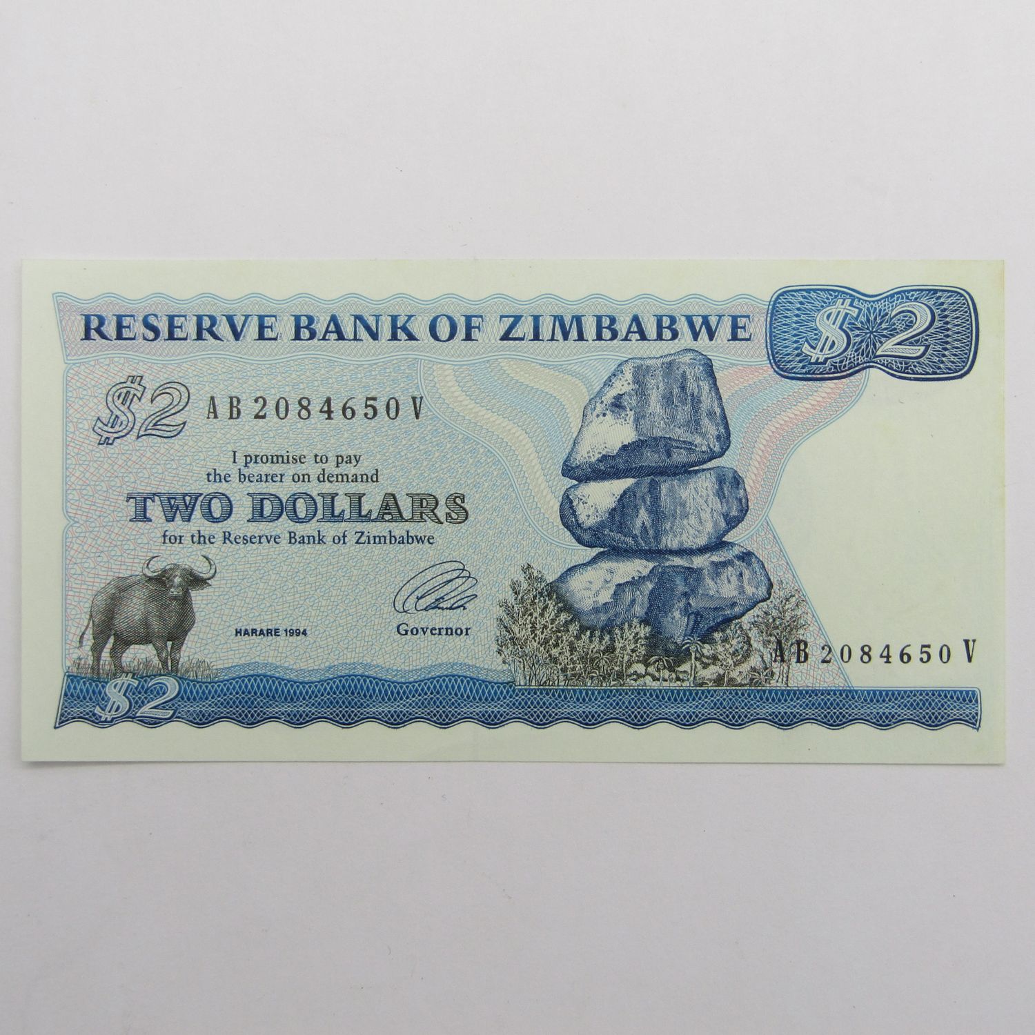 1994 Zimbabwe P-1d 2 Dollars uncirculated banknote - with watermark - UNC