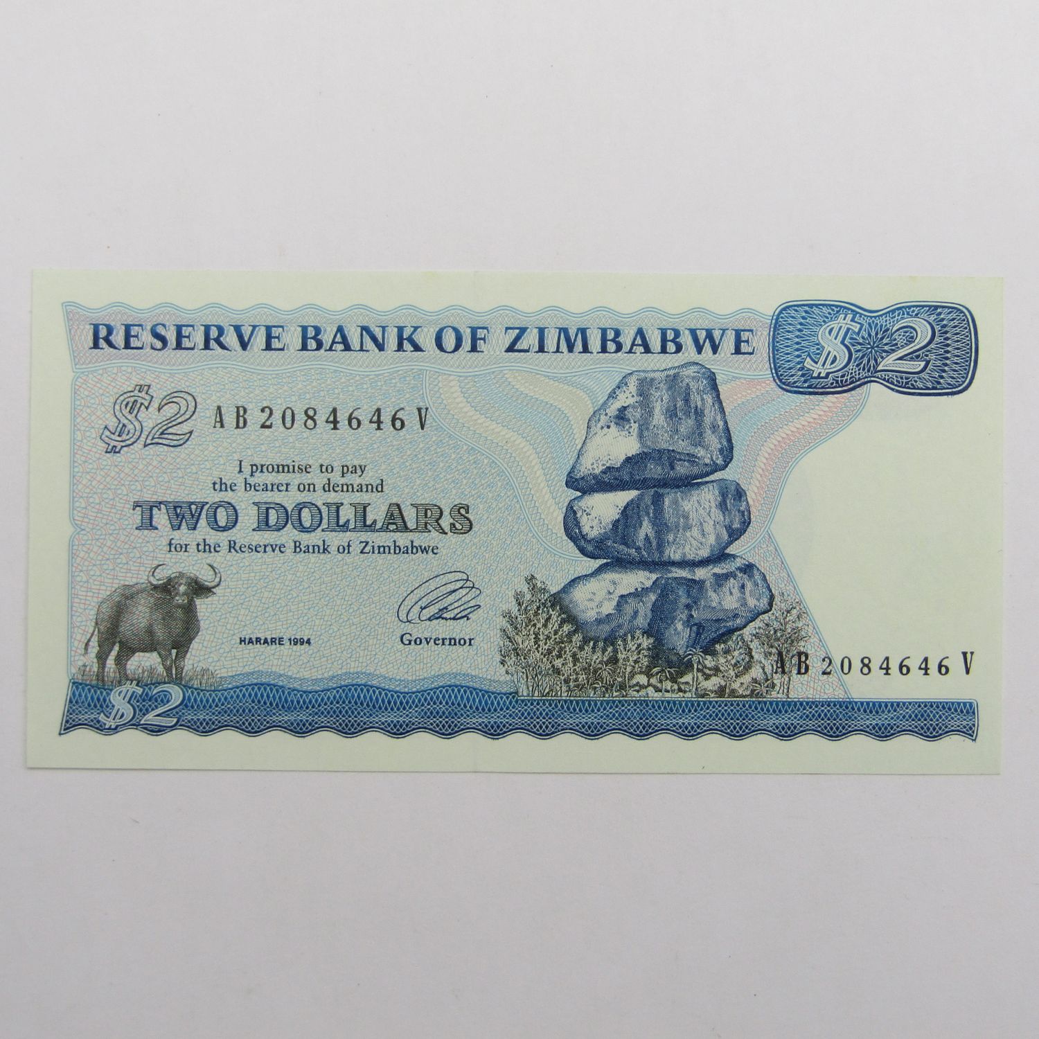 1994 Zimbabwe P-1d 2 Dollars uncirculated banknote - with watermark - UNC