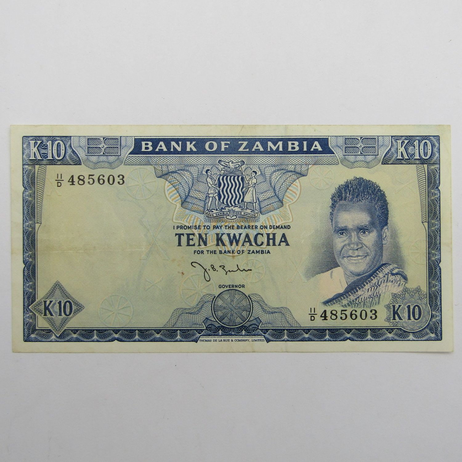 Zambia 1969 10 Kwacha JB Zulu Signature - VF Condition