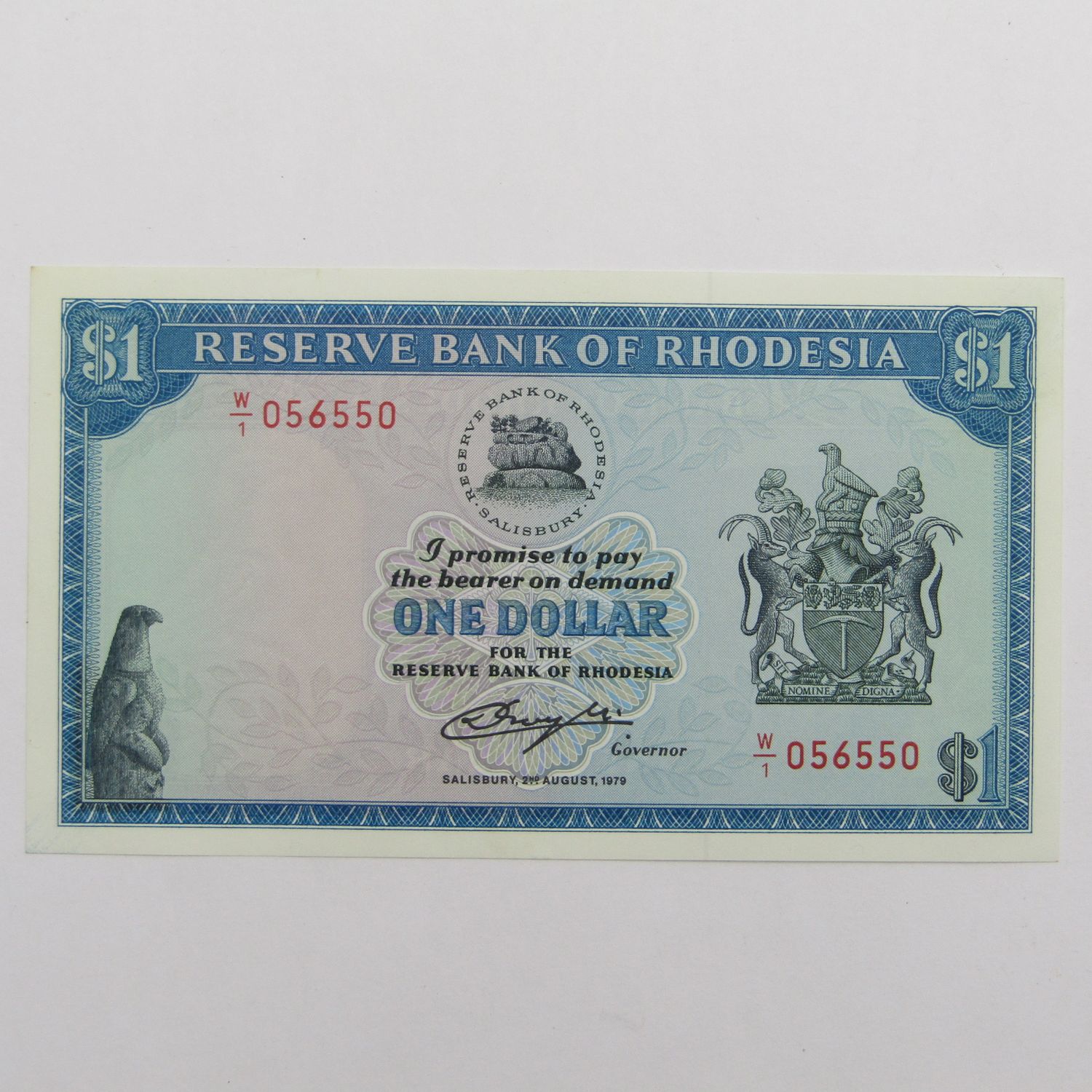 Rhodesia Uncirculated (UNC) One dollar W1 series Replacement banknote -  2 August 1979