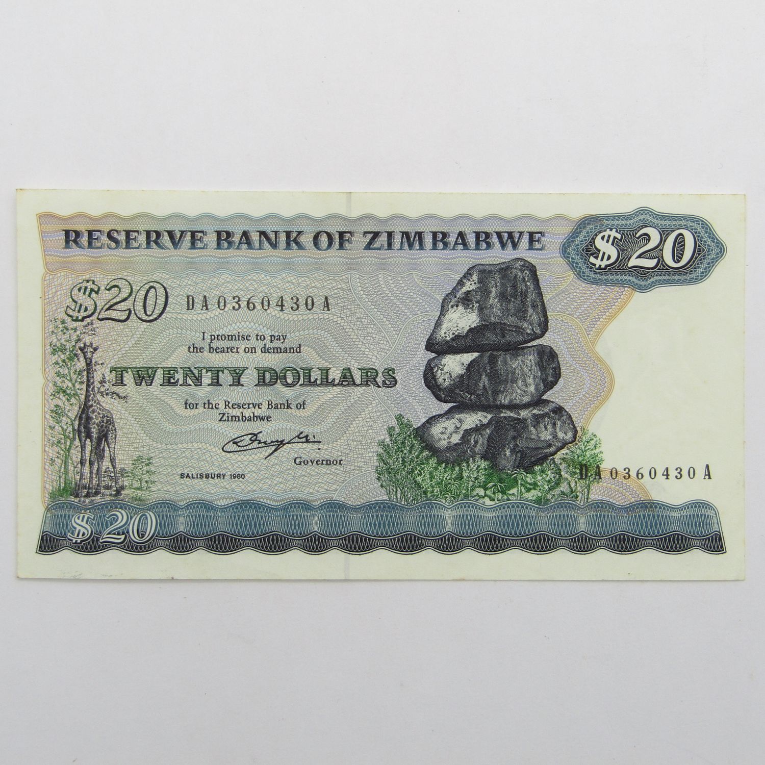 Zimbabwe $20 1980 Uncirculated (UNC) Salisbury Banknote - Pick 4a