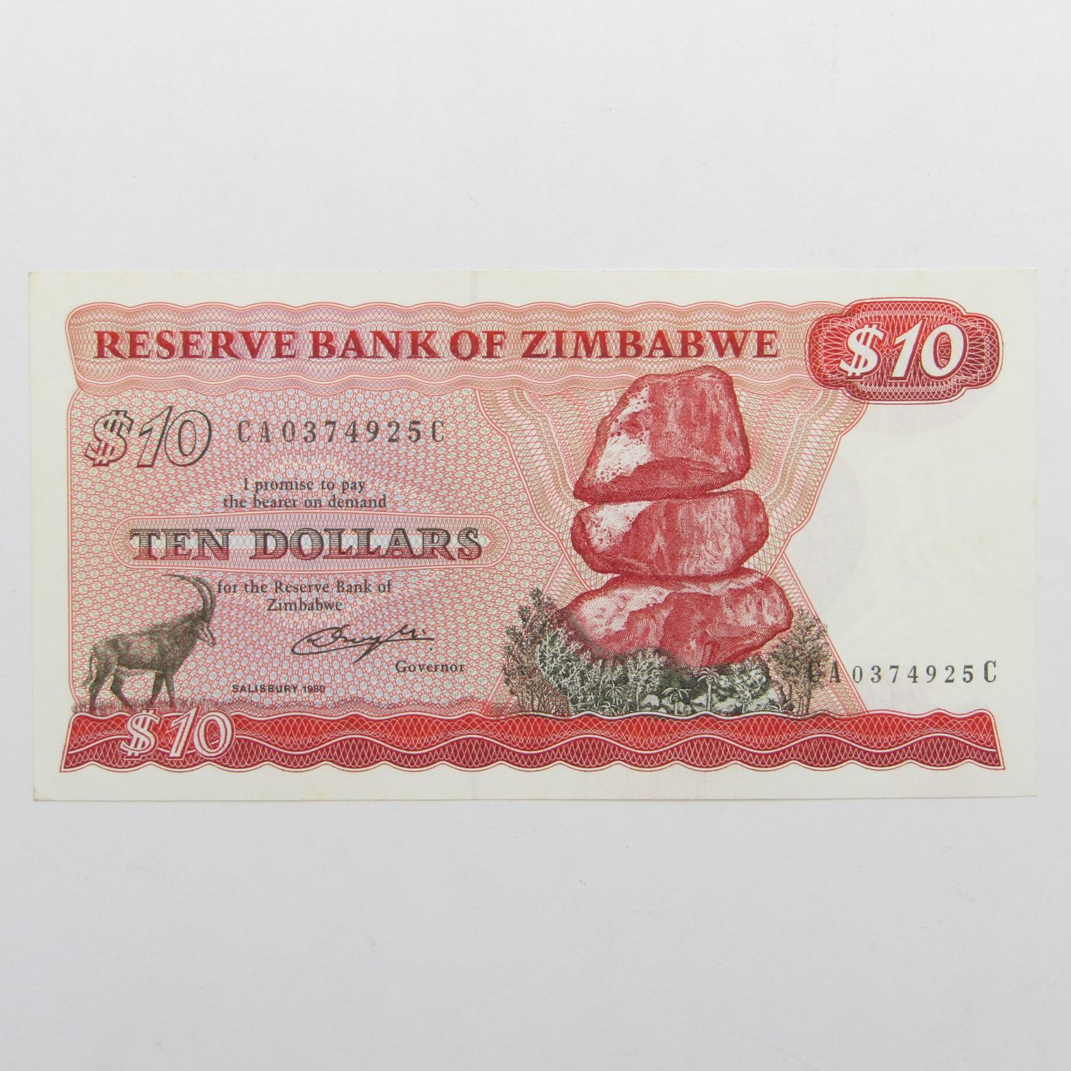 Zimbabwe 1980 $10 Salisbury Uncirculated banknote