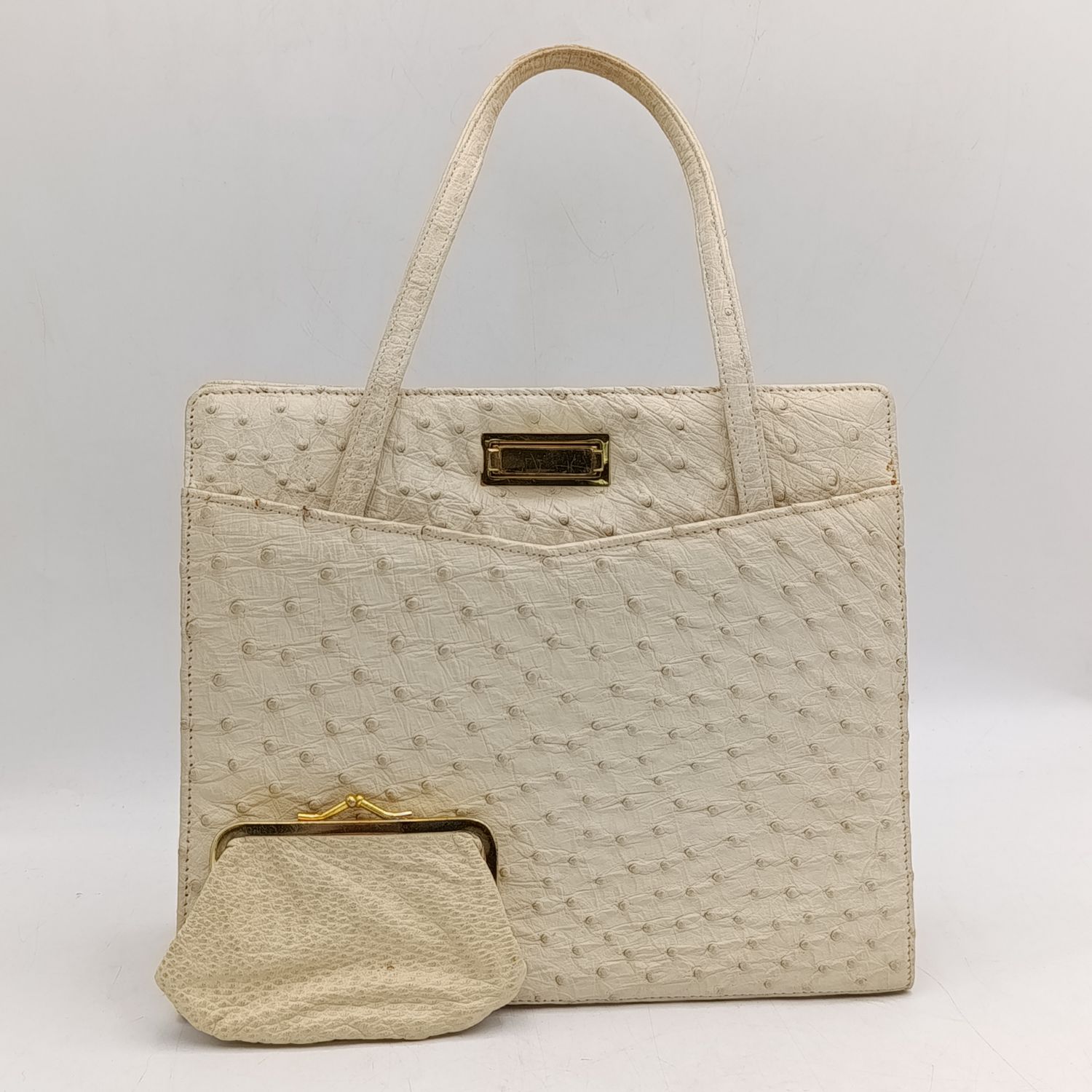 Vintage ostrich leather handbag very good condition + small purse