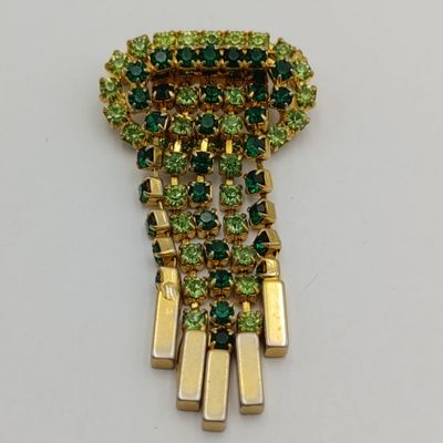 Vintage gold color &amp; green stone brooch