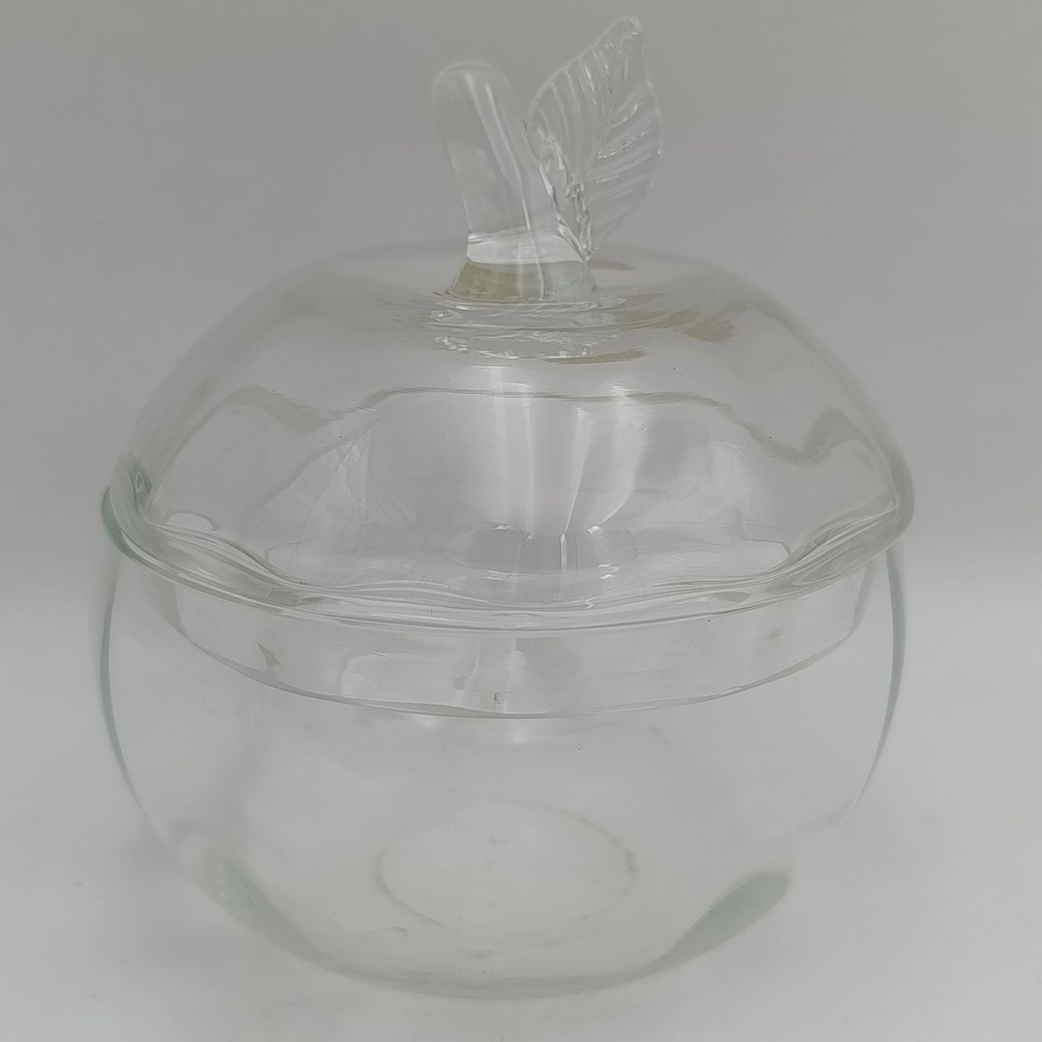 Vintage Bohemia Crystal sweets bowl with lid in shape of apple