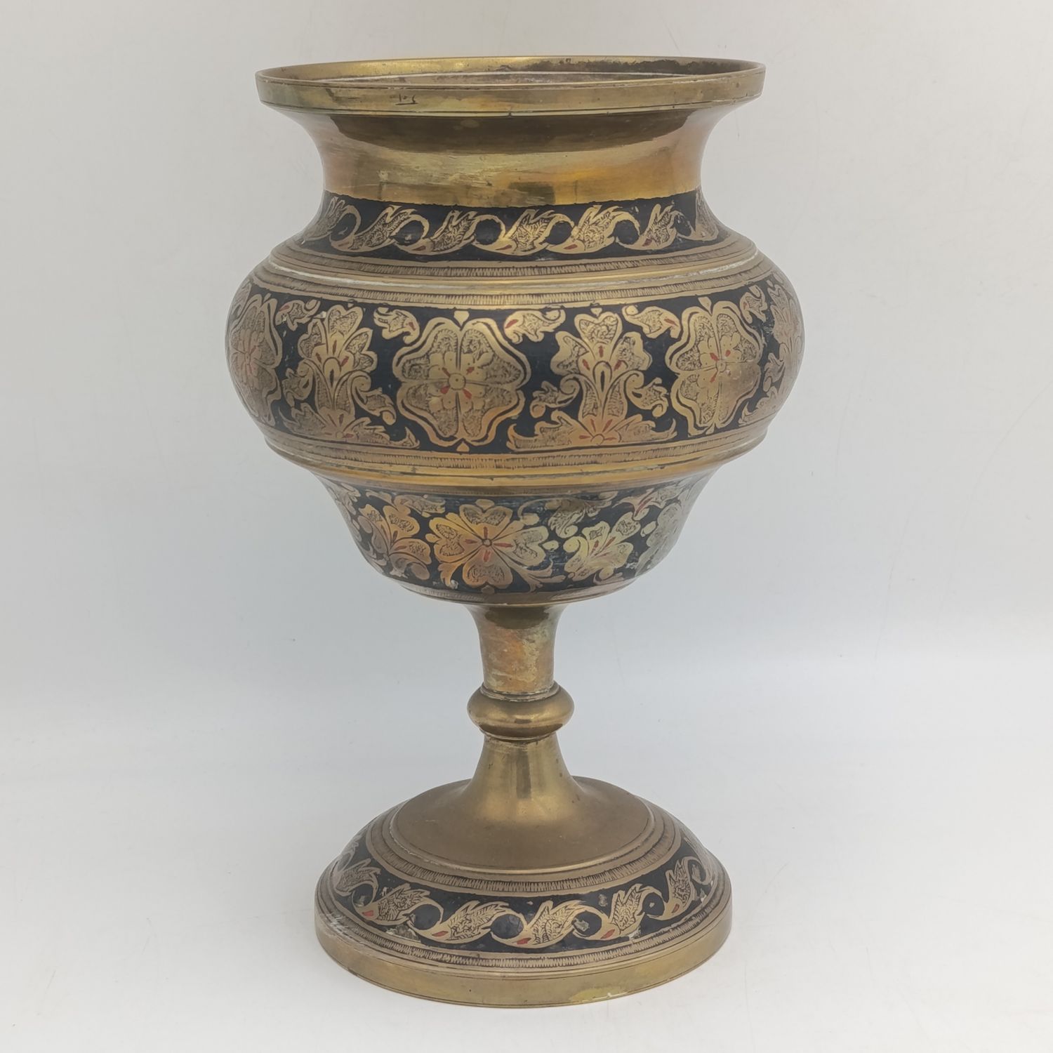 Antique brass Niello flower vase