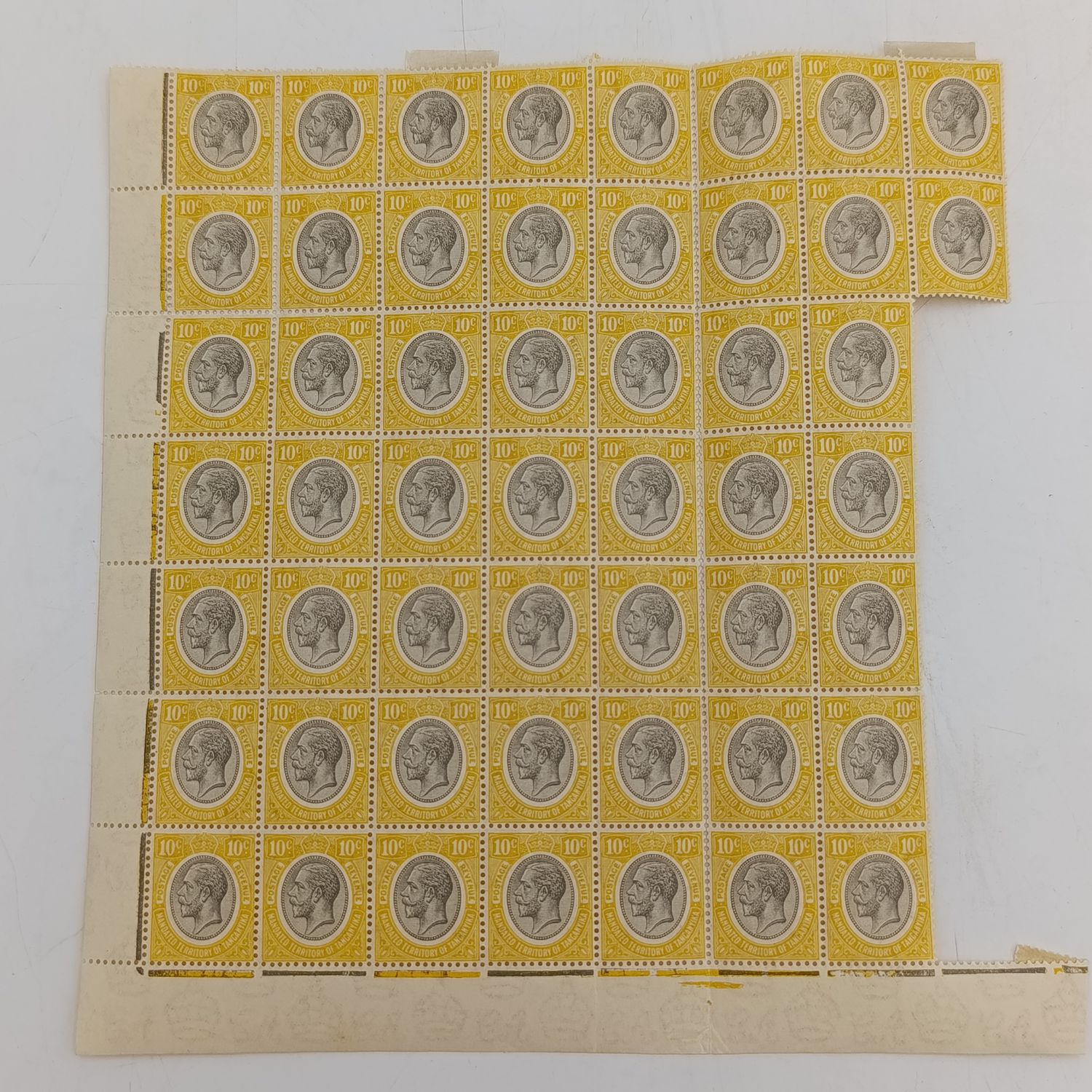 Mandated territory of Tanganyika Edward 7 Kings head block of 51 mint Ten cent stamps