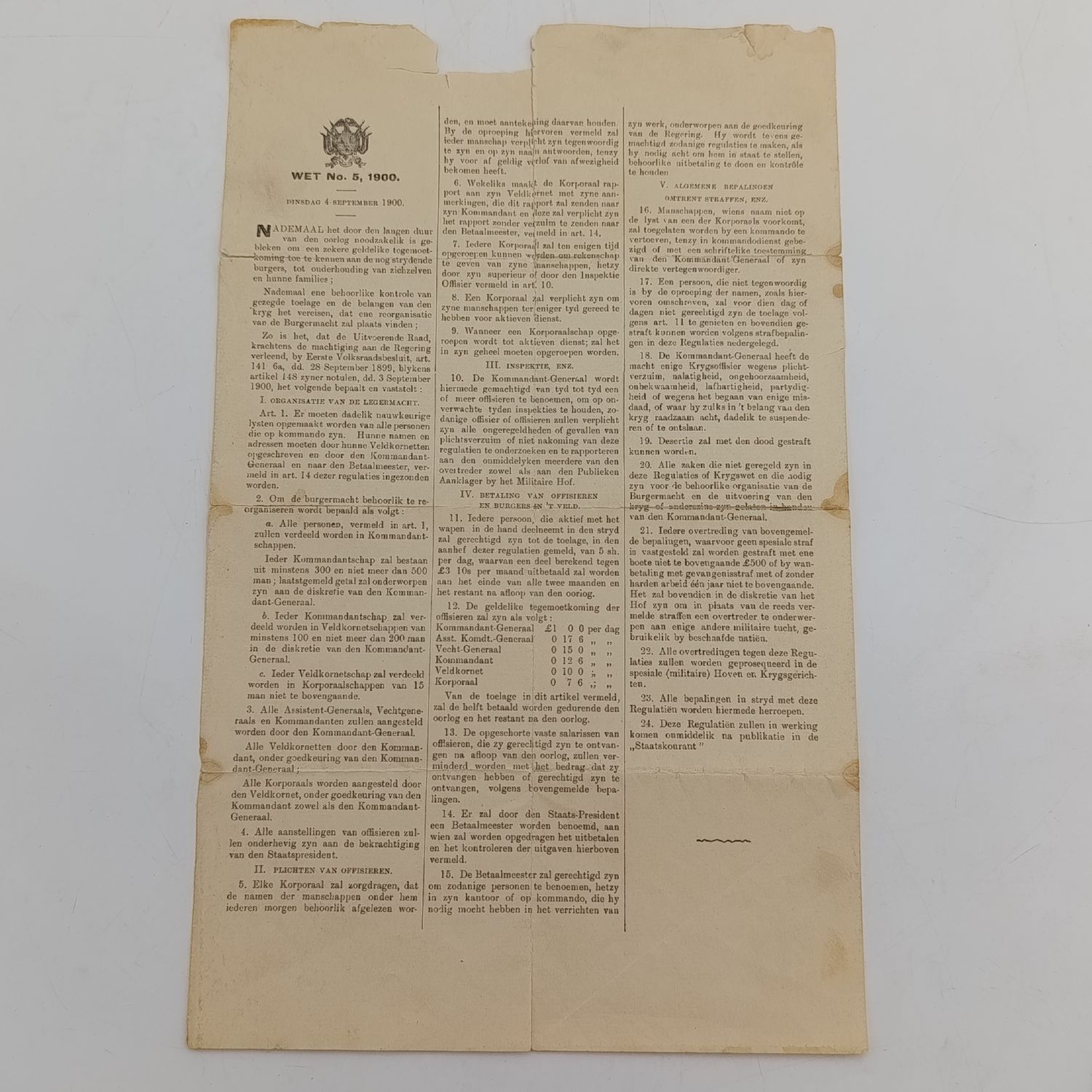 1900 Circulan for ACT 5/1900 ZAR - Payment of officers and burglars in the veld