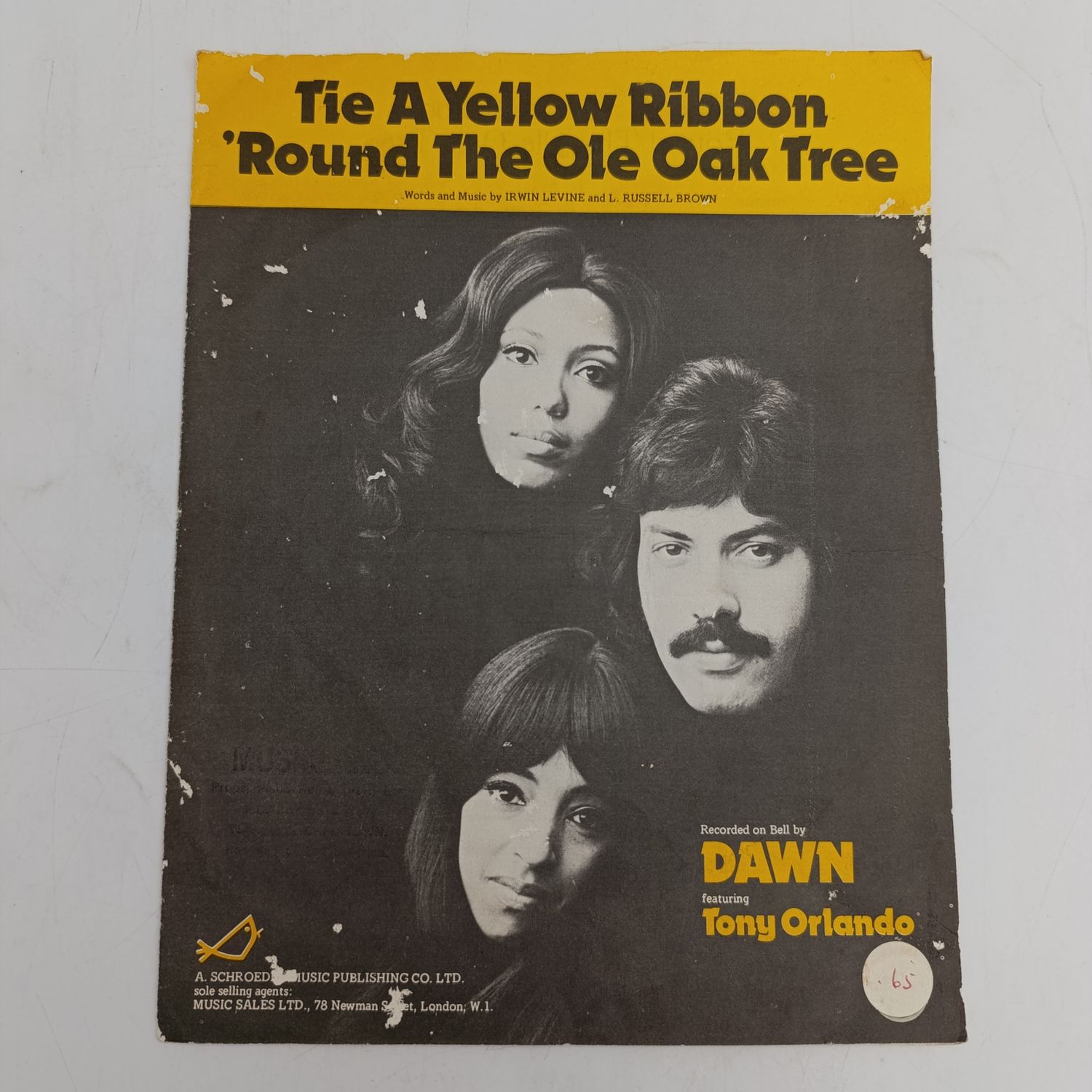 Vintage Music score - Tie a Yellow Ribbon &#39;Round the Ole oak tree by Dawn and Tony Orlando