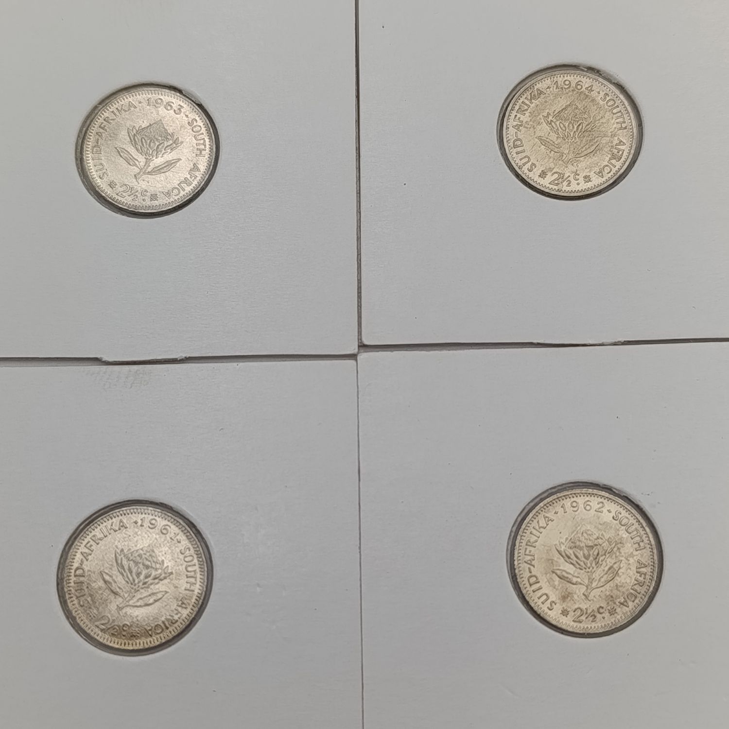 Set of RSA 1961 to 1964 silver 2 1/2 cent tickeys - uncirculated