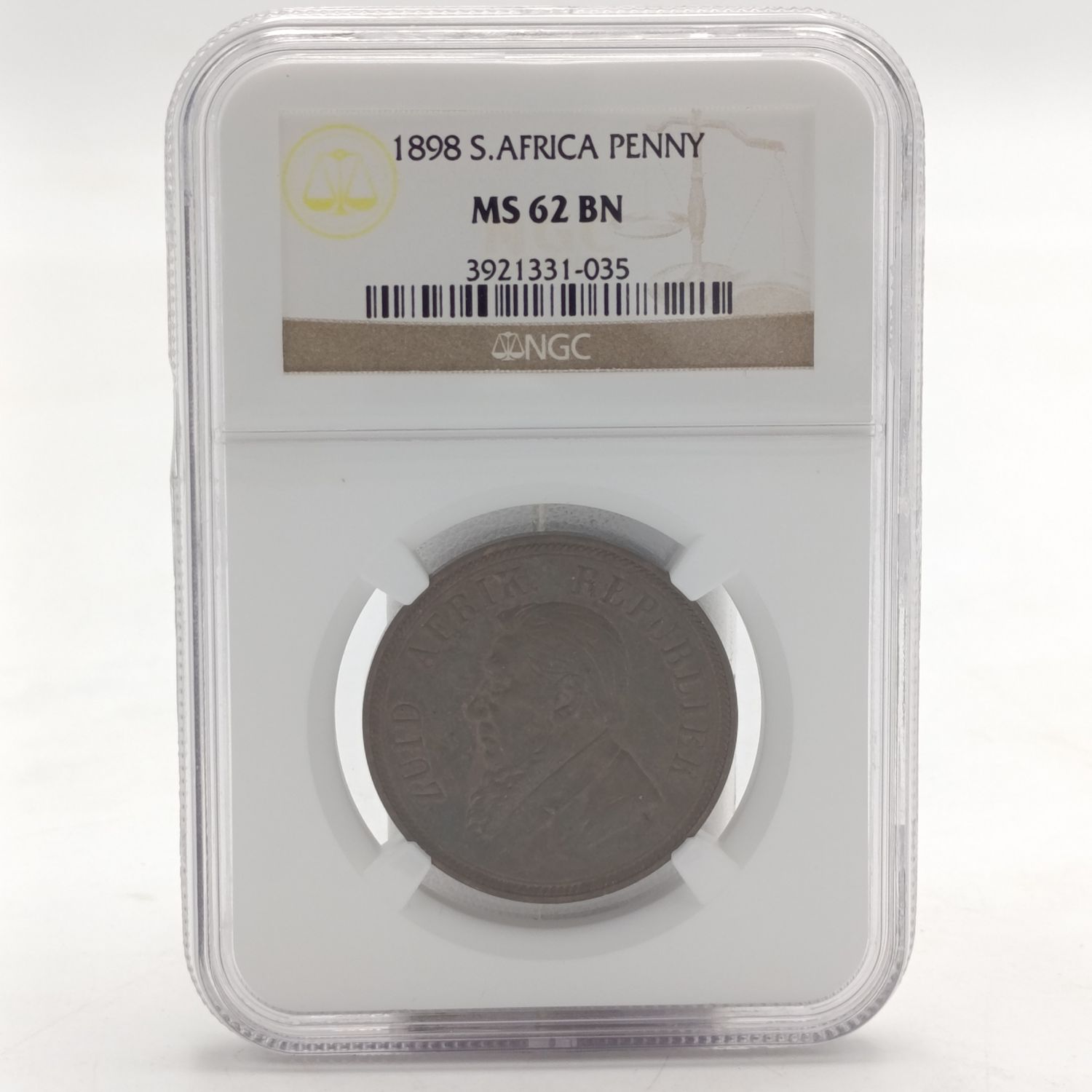 1898 ZAR Kruger Penny graded MS62 BN by NGC