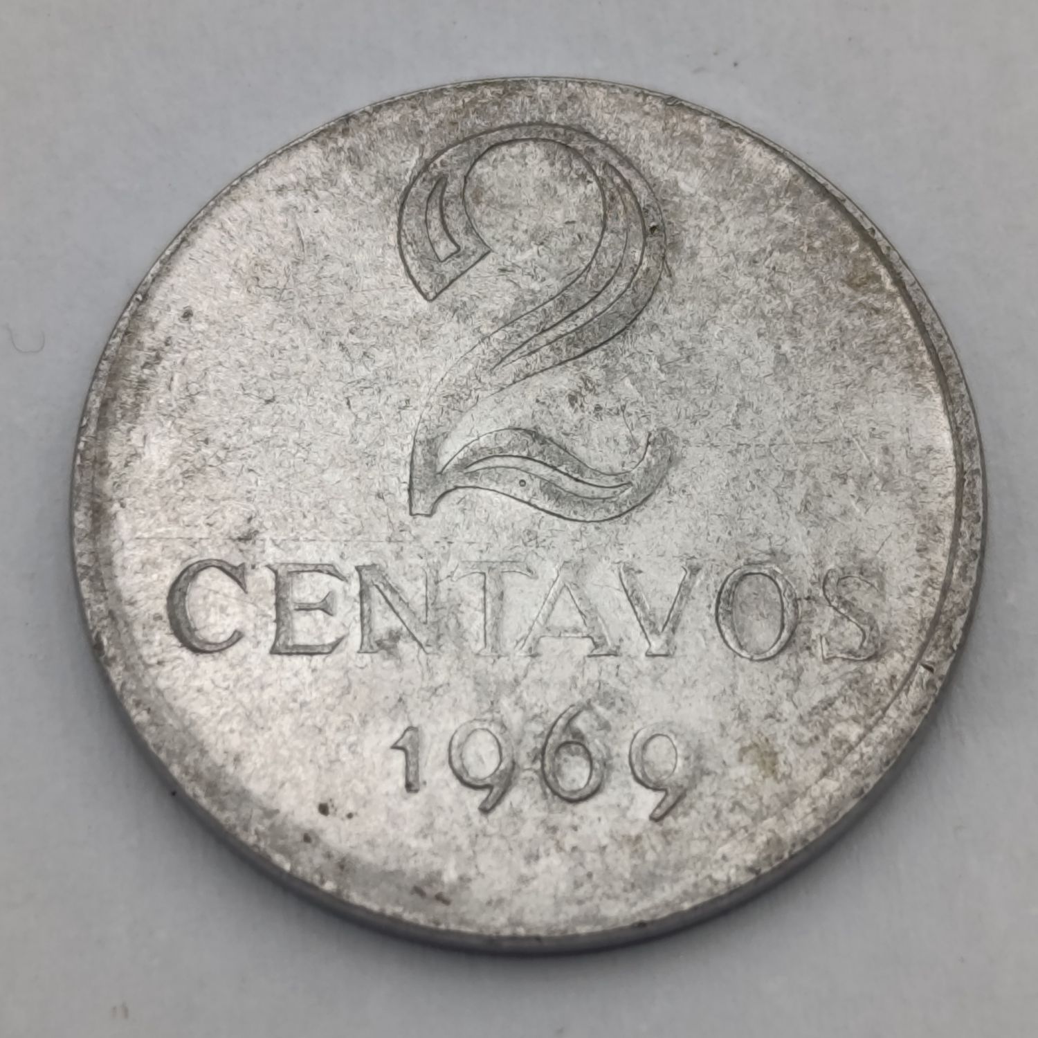 1969 Brazilian 2 Centavos coin struck off-centre
