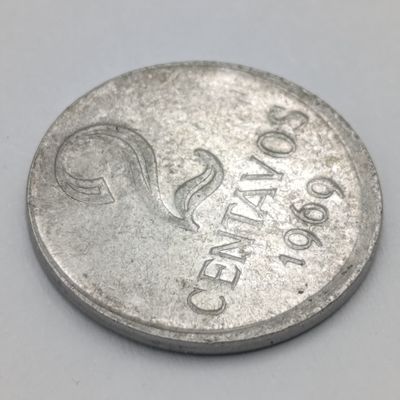 1969 Brazilian 2 Centavos coin struck off-centre