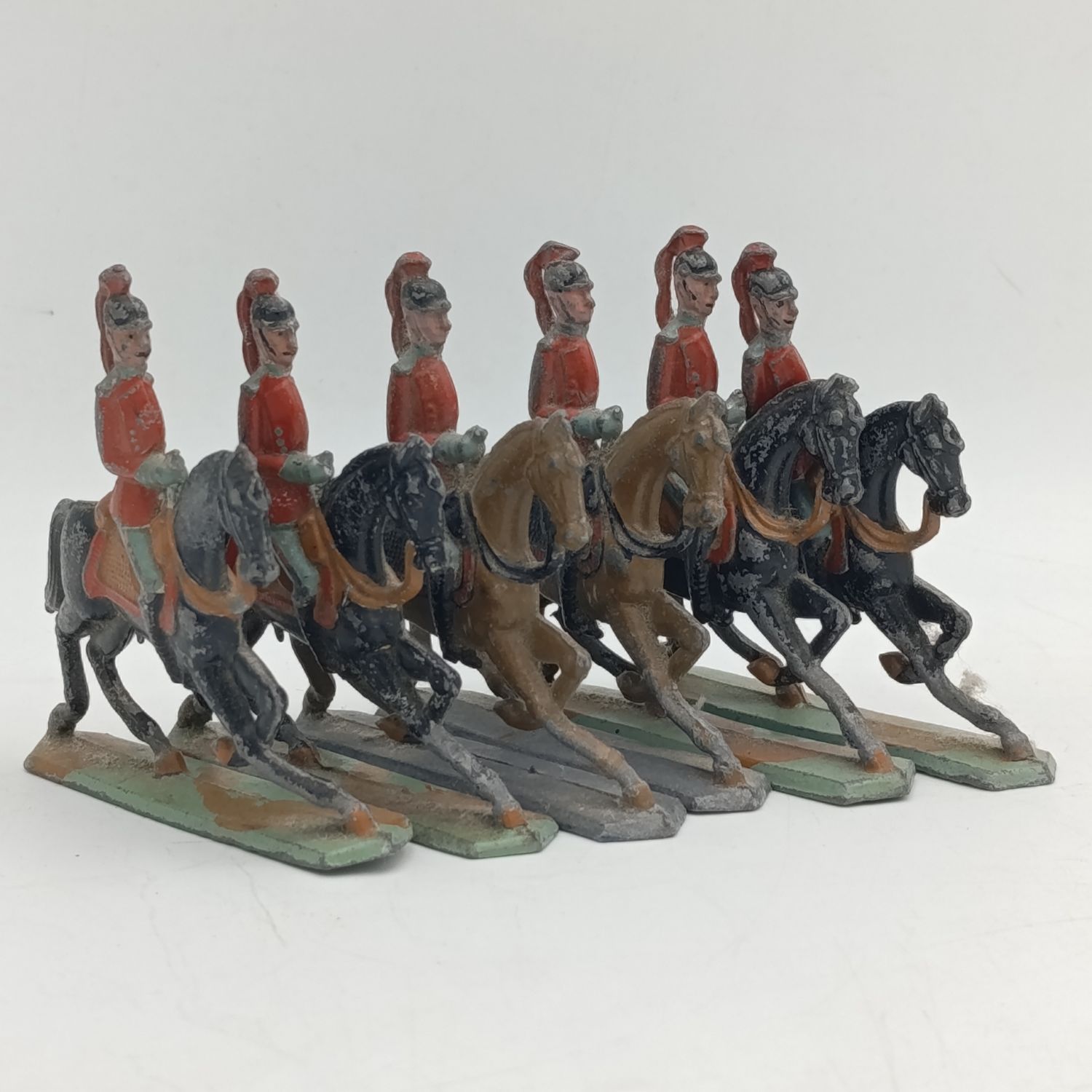 Set of 6 vintage flat lead soldiers on horseback