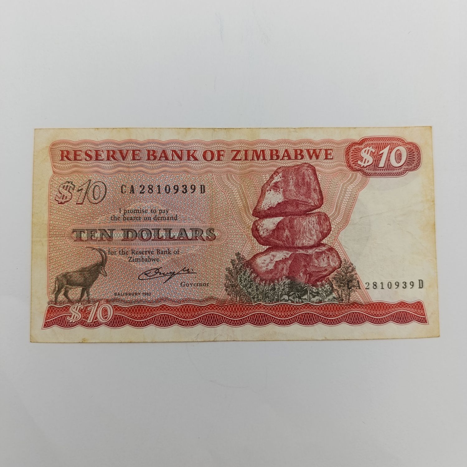 Zimbabwe 1982 Pick 3b scarce Salisbury VF $10 banknote