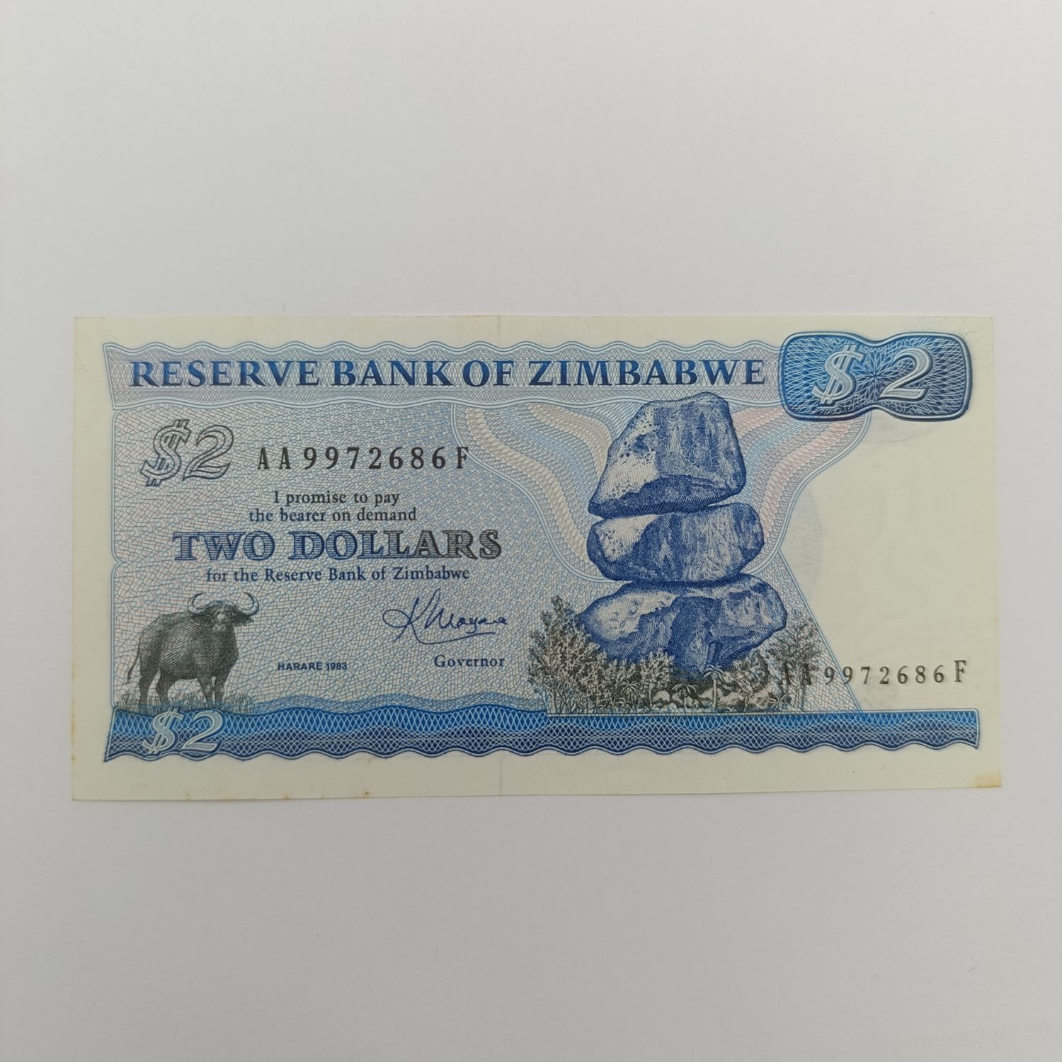 Zimbabwe $2 uncirculated banknote Pick 1b Harare 1983