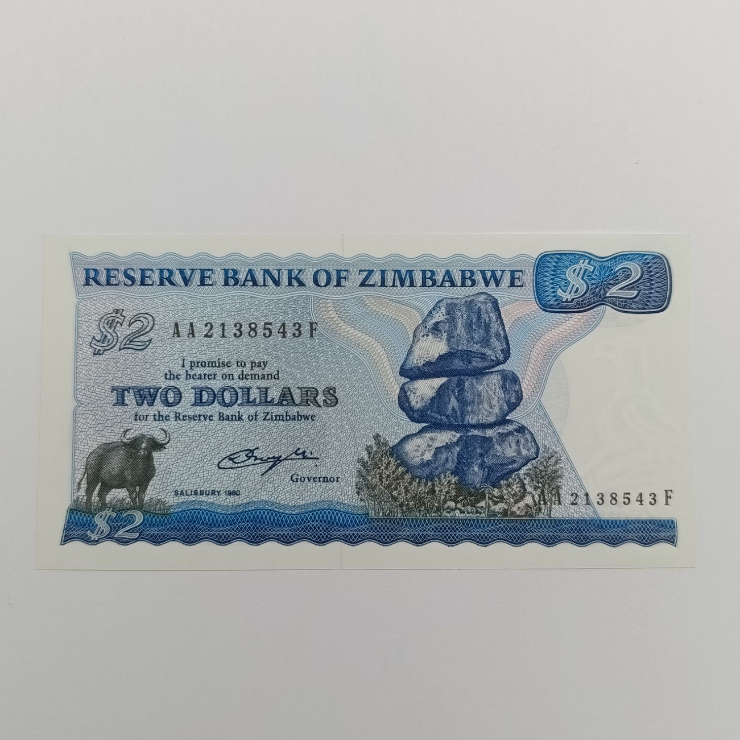 Zimbabwe $2 Salisbury 1980 uncirculated AA note