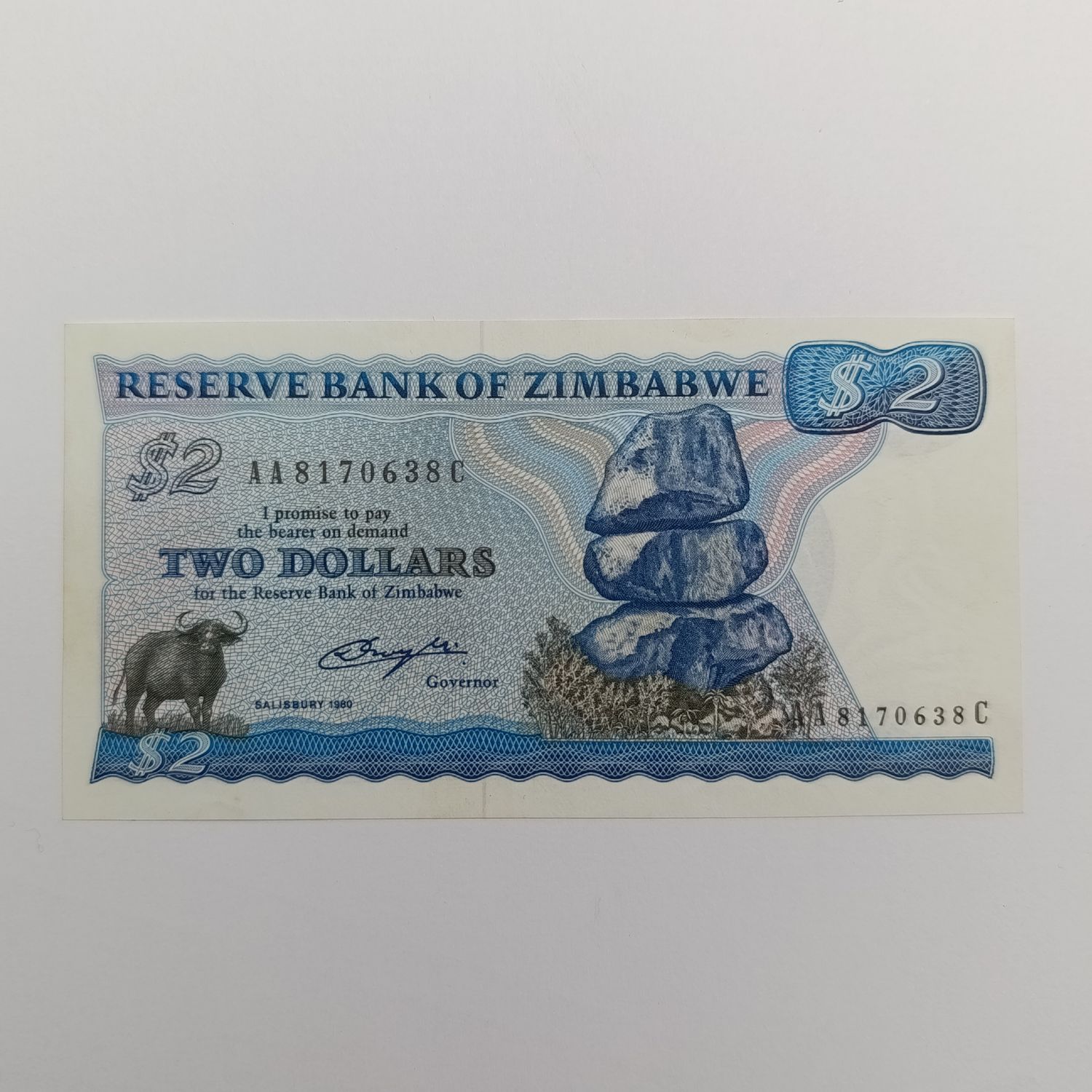 Zimbabwe $2 banknote Salisbury 1980 uncirculated