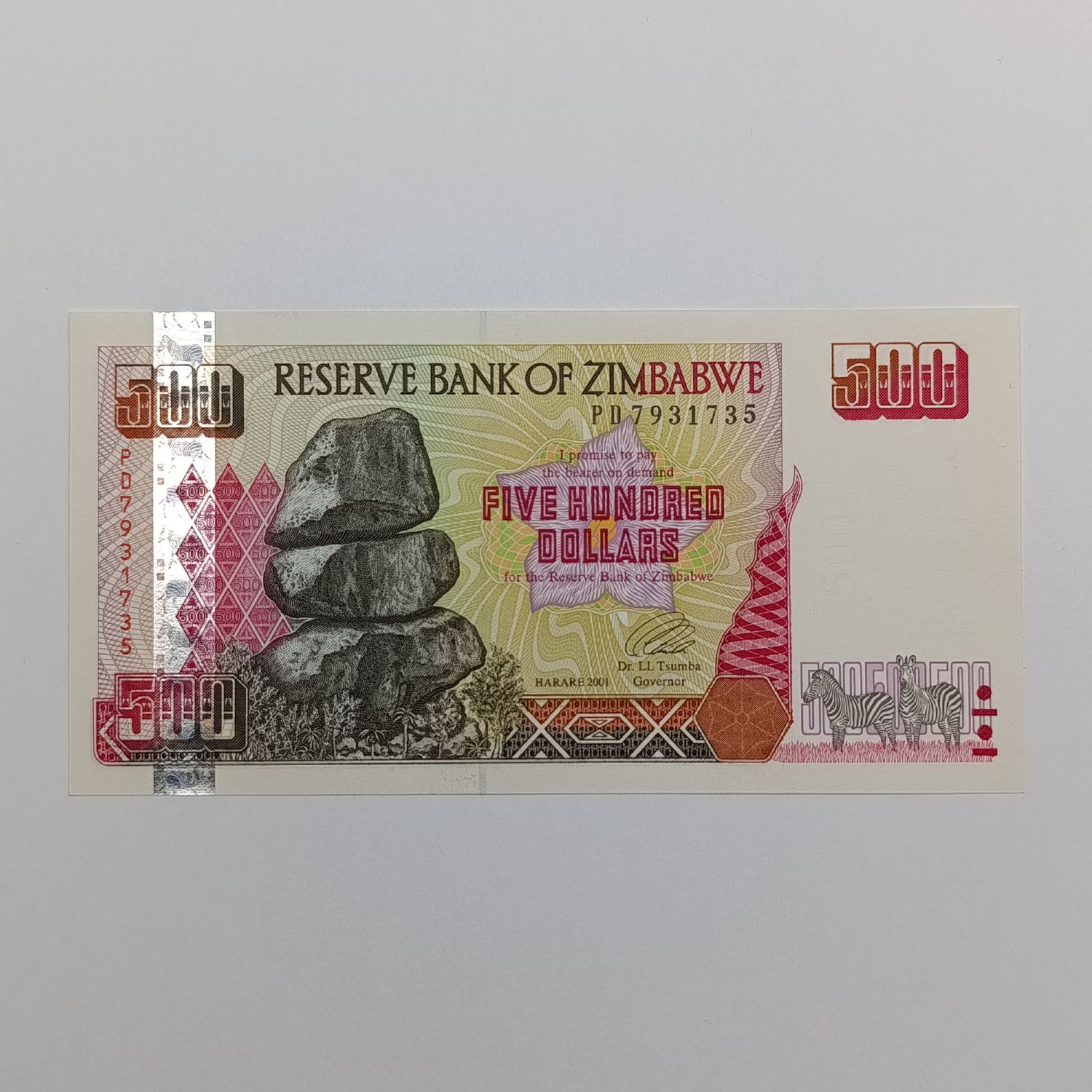 Zimbabwe $500 Harare 2001 uncirculated banknote