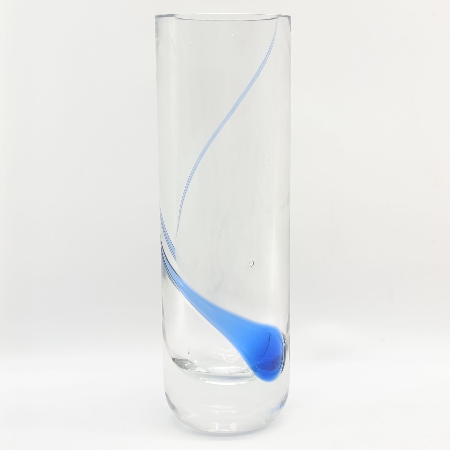 Vintage glass vase with cobalt blue swirl
