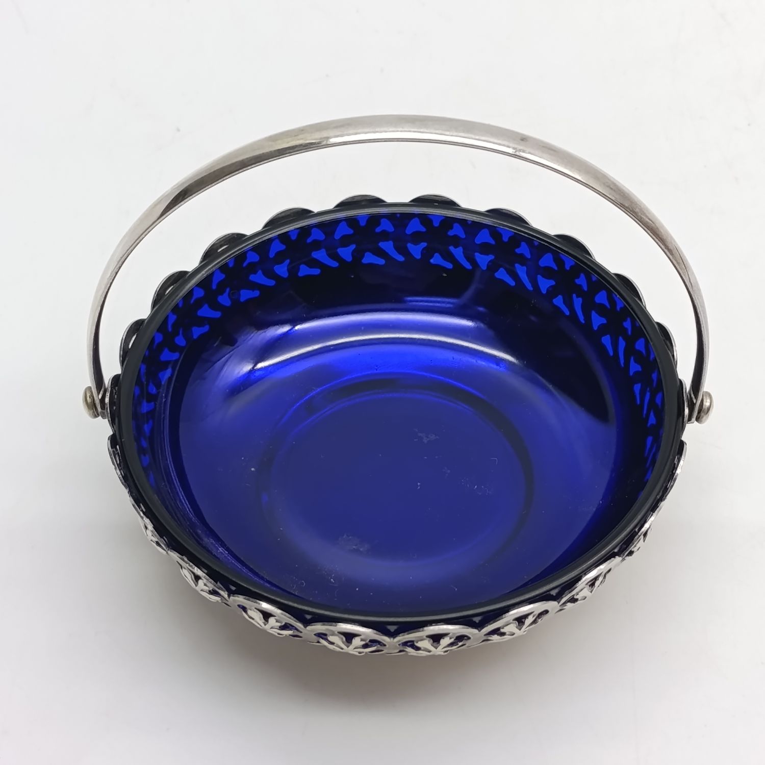 Silver-plated blue glass sweets bowl - made in England
