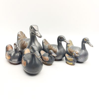 Set of a 7 trinket bowl ducks - pewter &amp; brass 5cm to 17cm