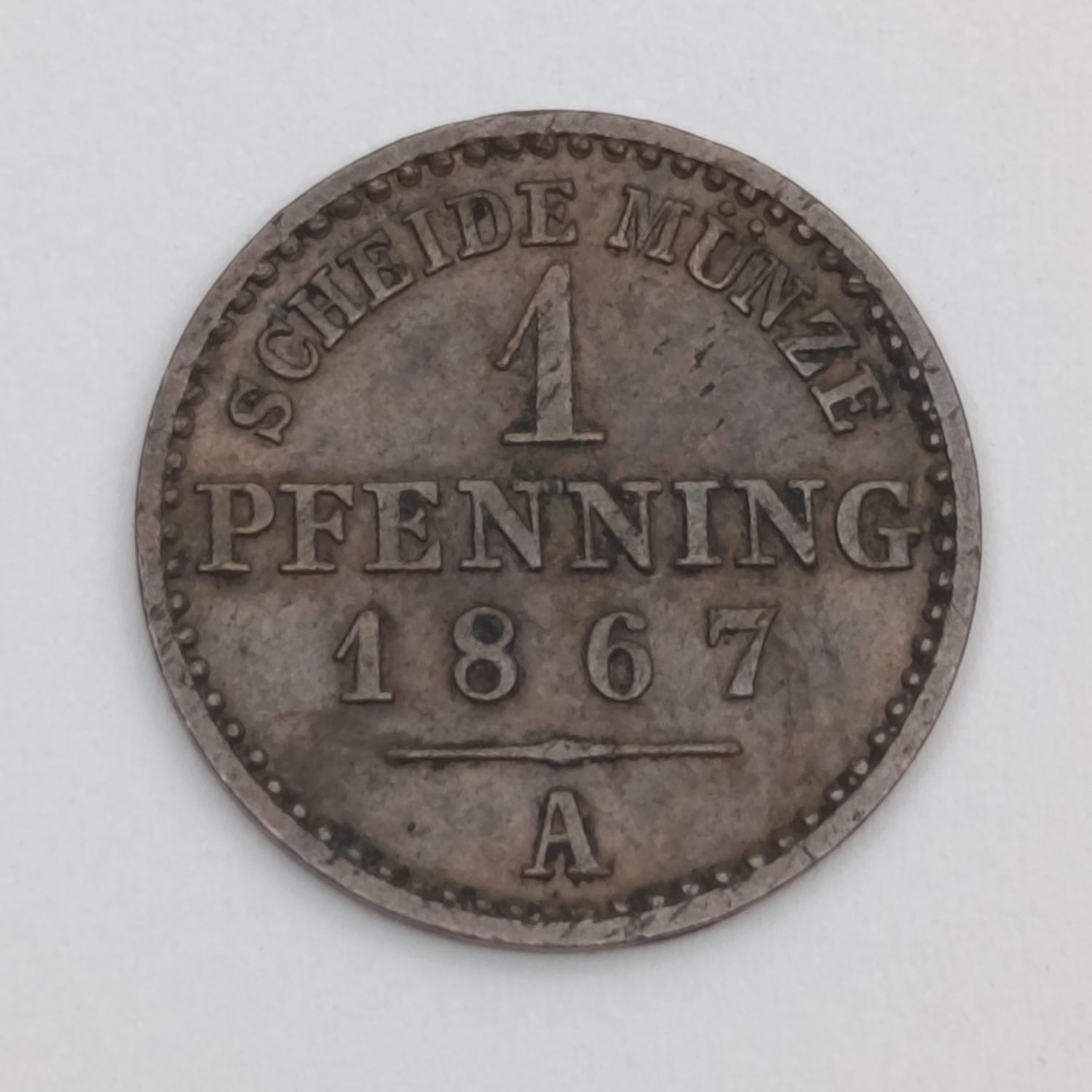1867 German States 1 Pfenning - &quot;A&quot; mintmark