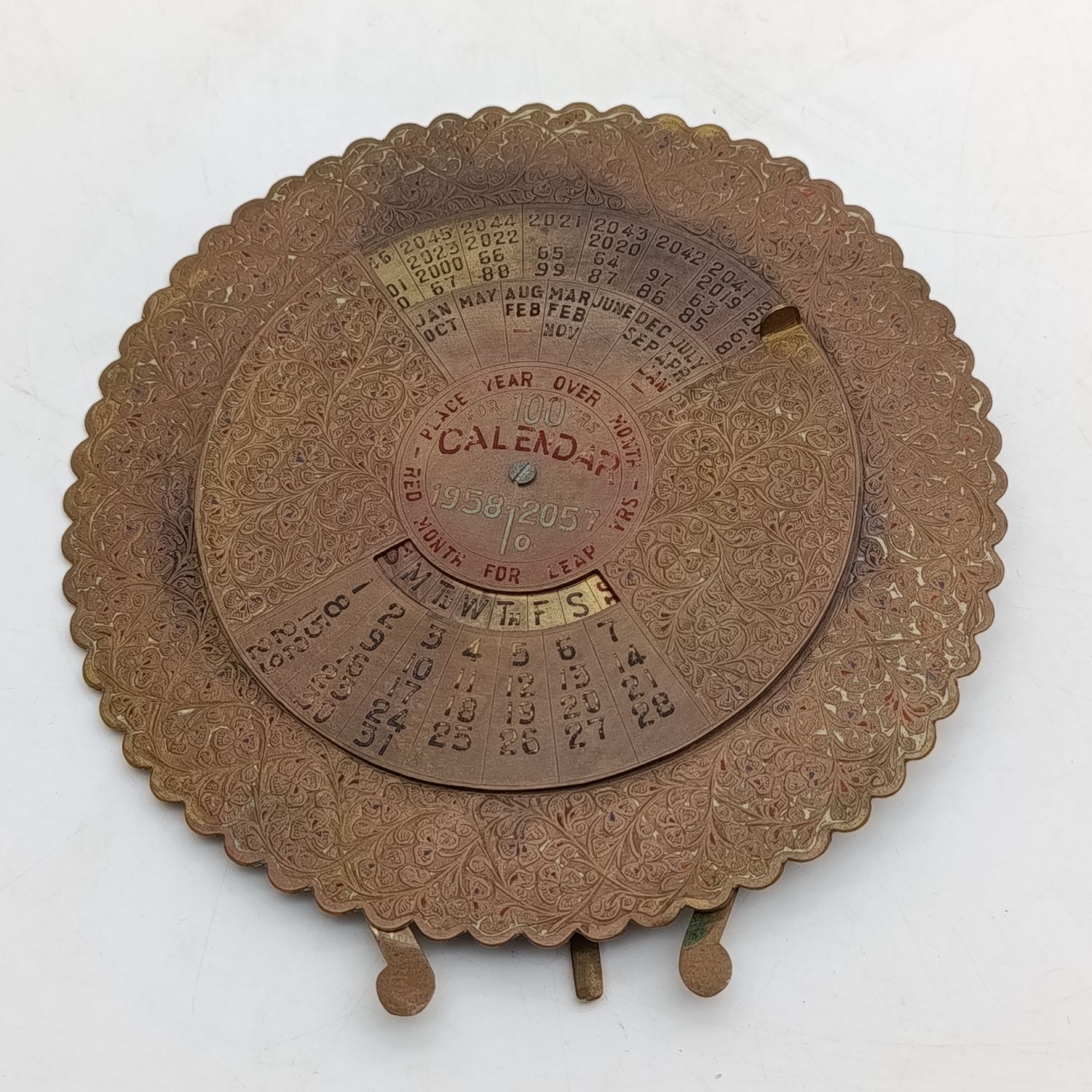 Vintage Indian brass perpetual 100 years Calendar