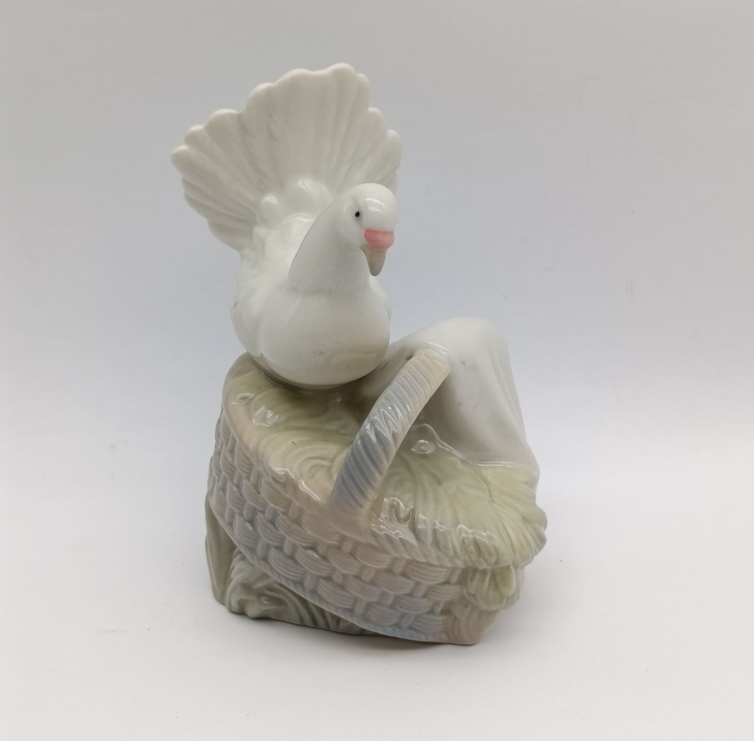 Vintage Porceval  Valencia dove in basket porcelain figurine