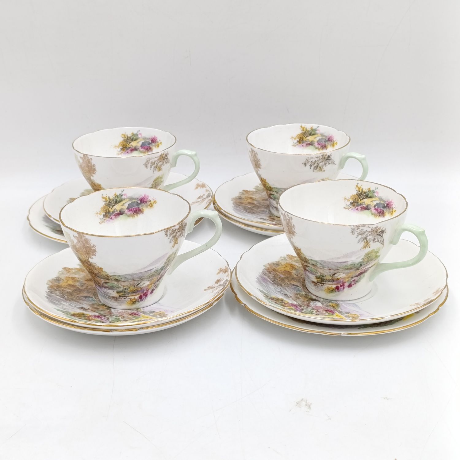 Set of four Shelley porcelain trios