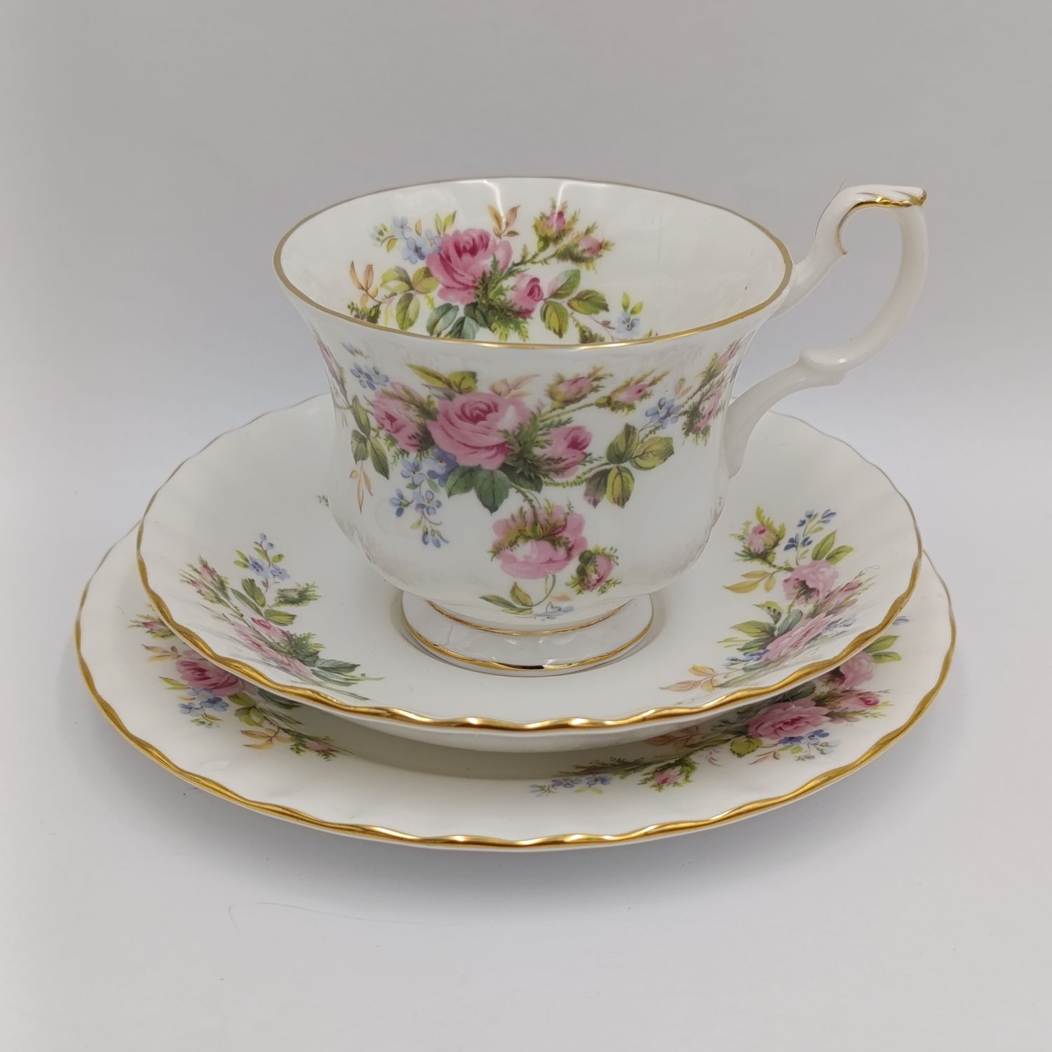 Vintage Royal Albert Moss Rose porcelain trio
