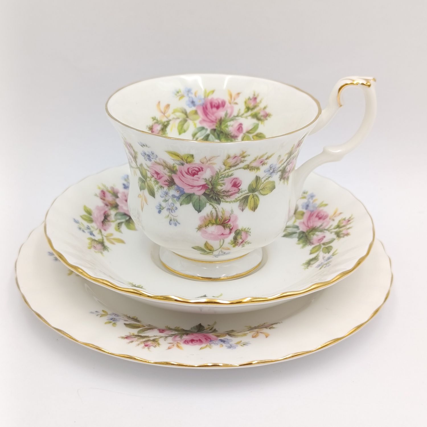 Vintage Royal Albert Moss Rose porcelain trio