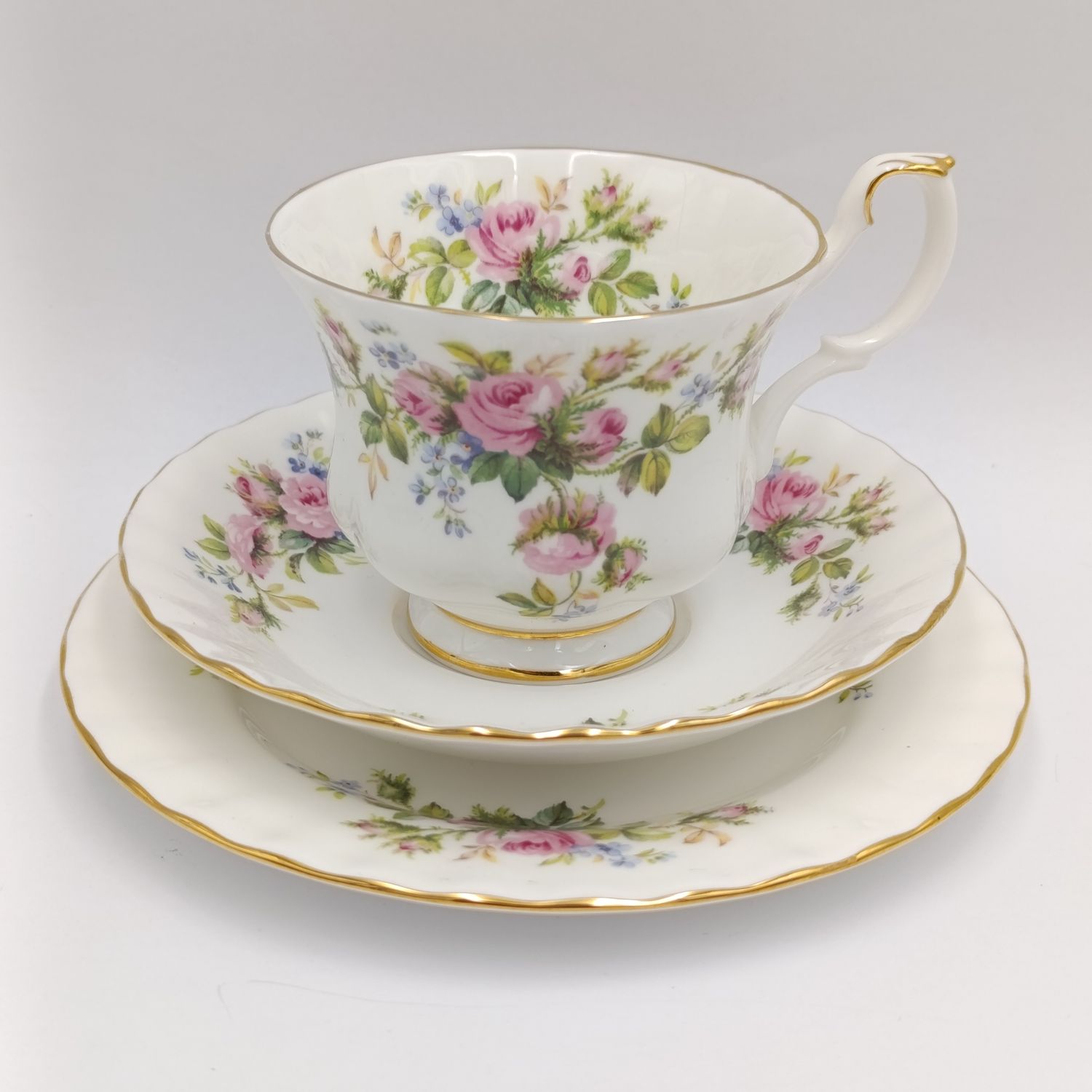 Vintage Royal Albert Moss Rose porcelain trio