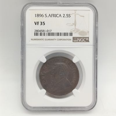 1896 ZAR Kruger silver 2 1/2 shilling half crown graded VF35 by NGC