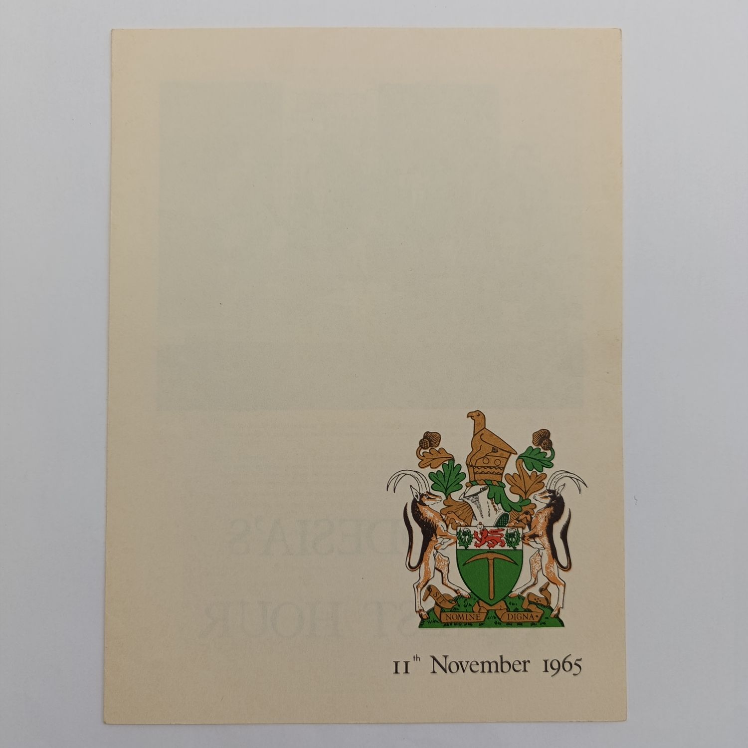 Rhodesia 11 November 1965 programme with Ian Smuts address to the nation