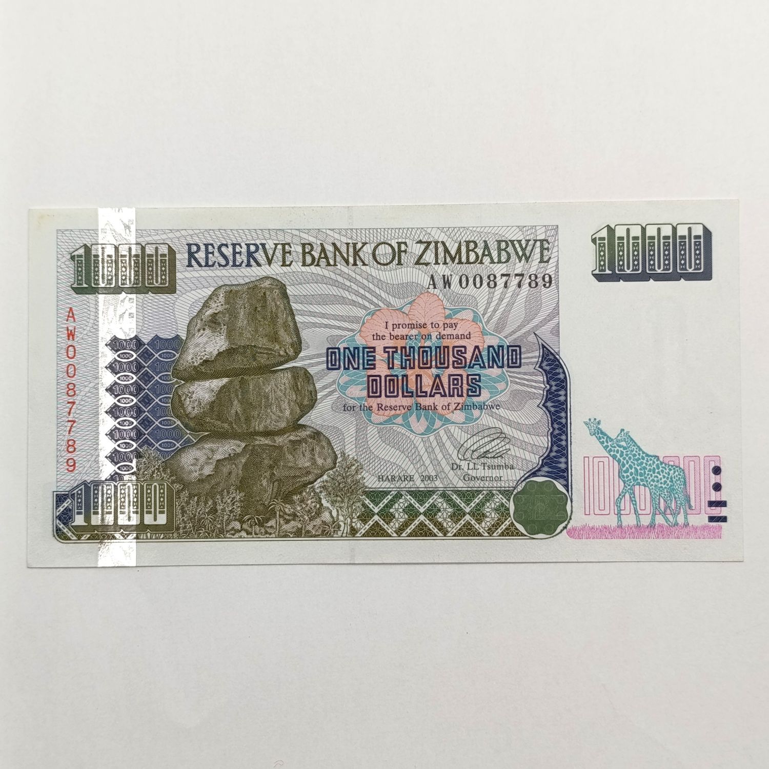 Zimbabwe $1000 Harare 2003 replacement note - Rare AW series - with wrapper
