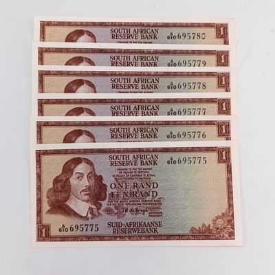 Lot of 6 TW de Jongh First Issue R1 banknotes