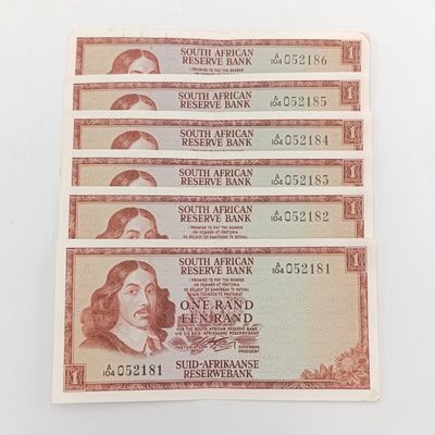 Lot of 6 Rissik R1 banknotes 1966 second issue - consecutive numbers - corner folding