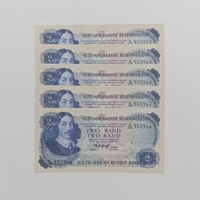 Lot of 5 TW de Jongh 3rd issue R2 notes - uncirculated with consecutive numbers