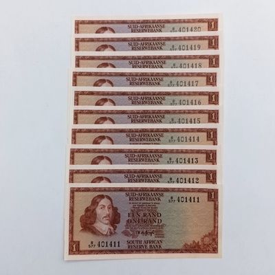 Lot of 10 TW de Jongh 3rd issue R1 notes uncirculated with consecutive numbers