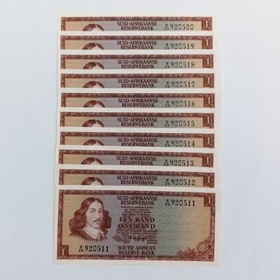 Lot of 10 TW de Jongh 3rd issue R1 notes uncirculated with consecutive numbers