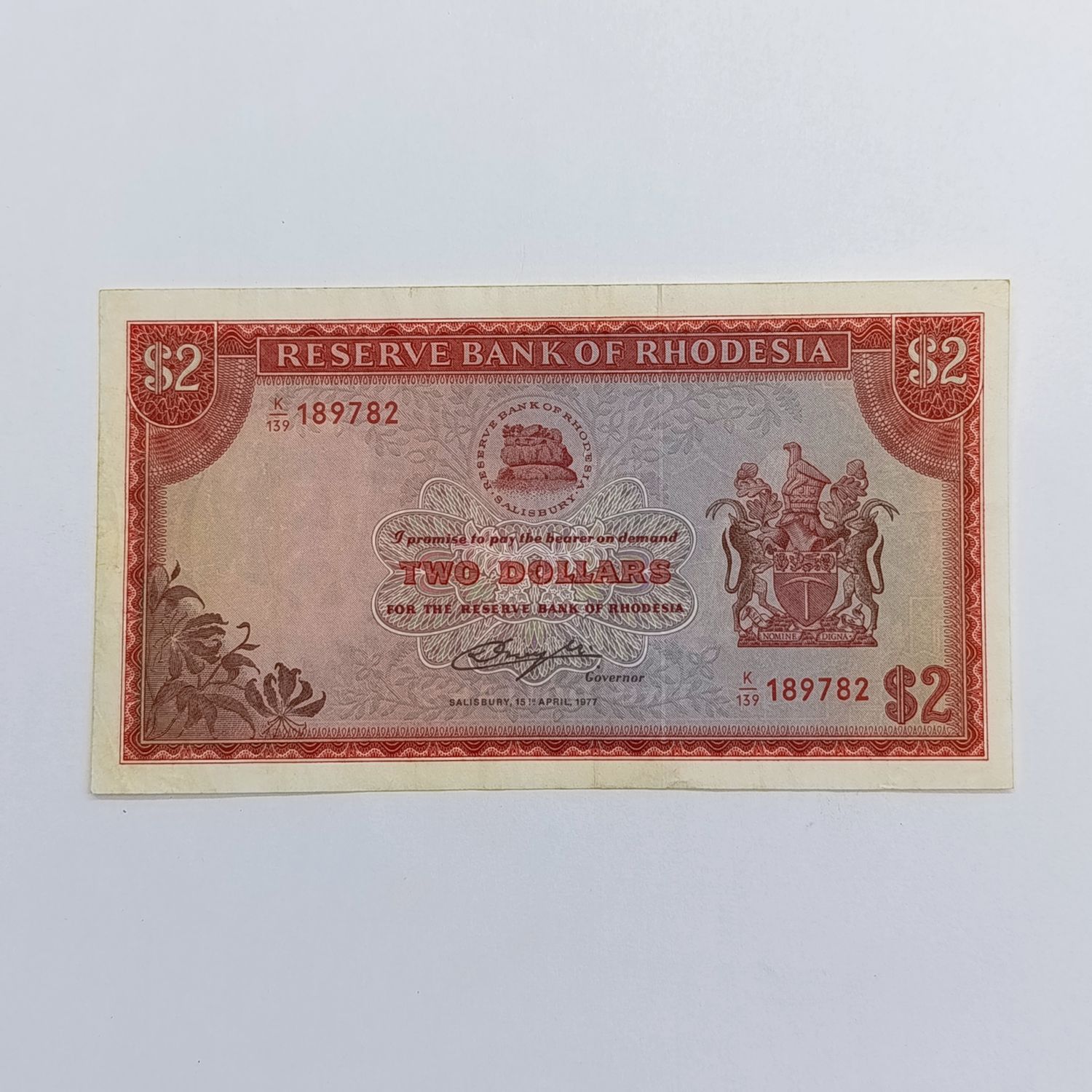 Rhodesia Two dollars banknote 15 April 1977 XF