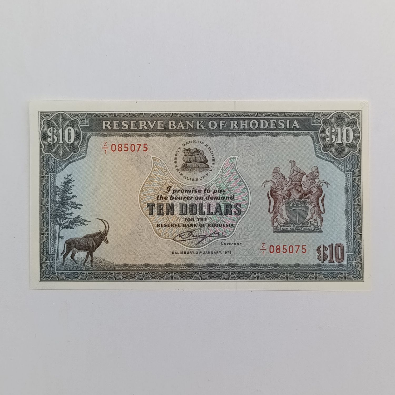 Rhodesia Ten dollars 1979 replacement note Z1 series uncirculated