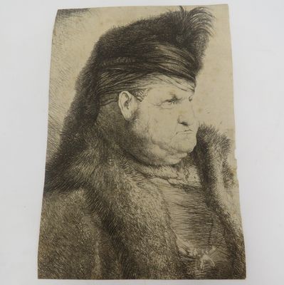 Antique Etching of Bust of an oriental man by Jan Lievens