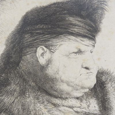 Antique Etching of Bust of an oriental man by Jan Lievens