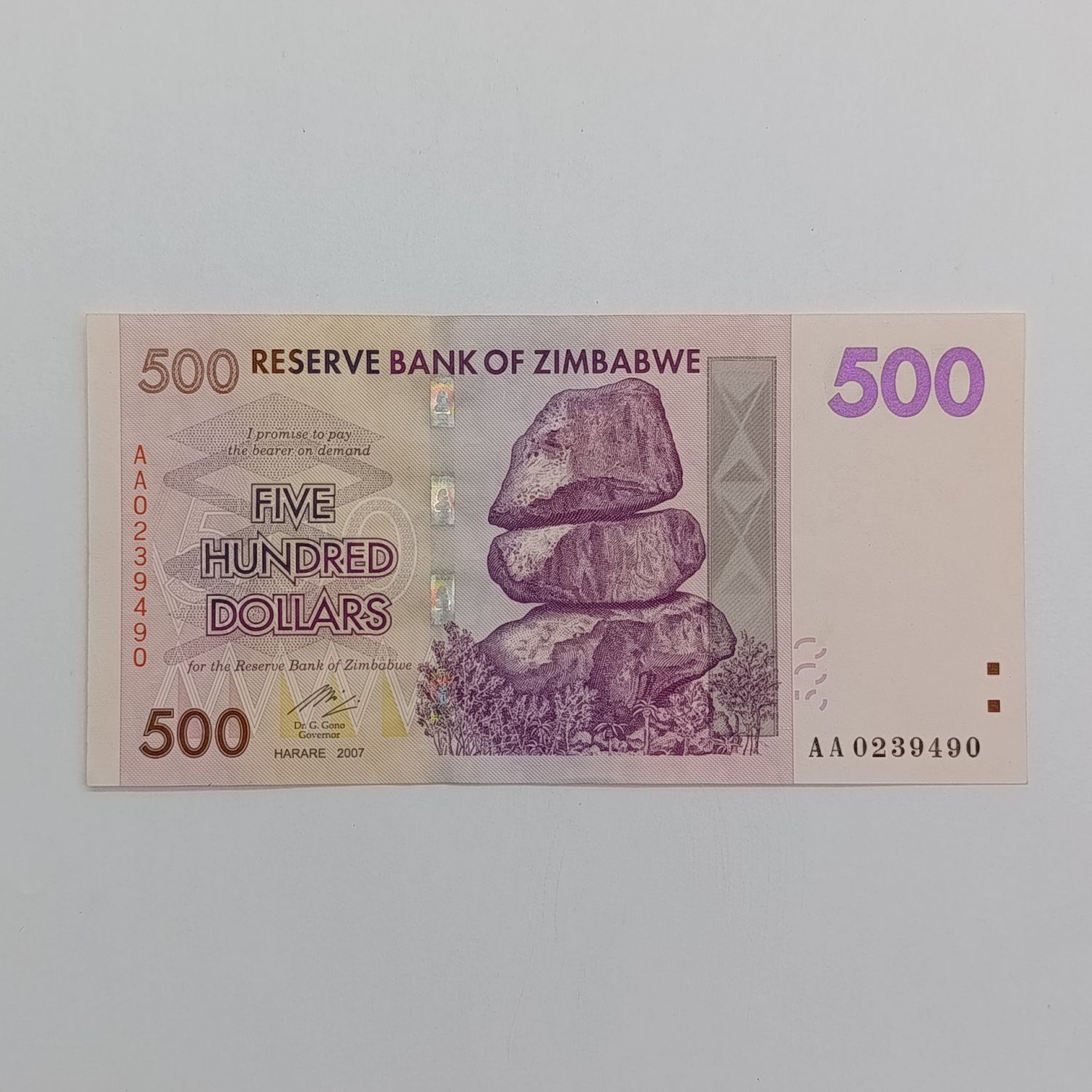 Zimbabwe $500 Harare 2007 uncirculated banknote - AA series