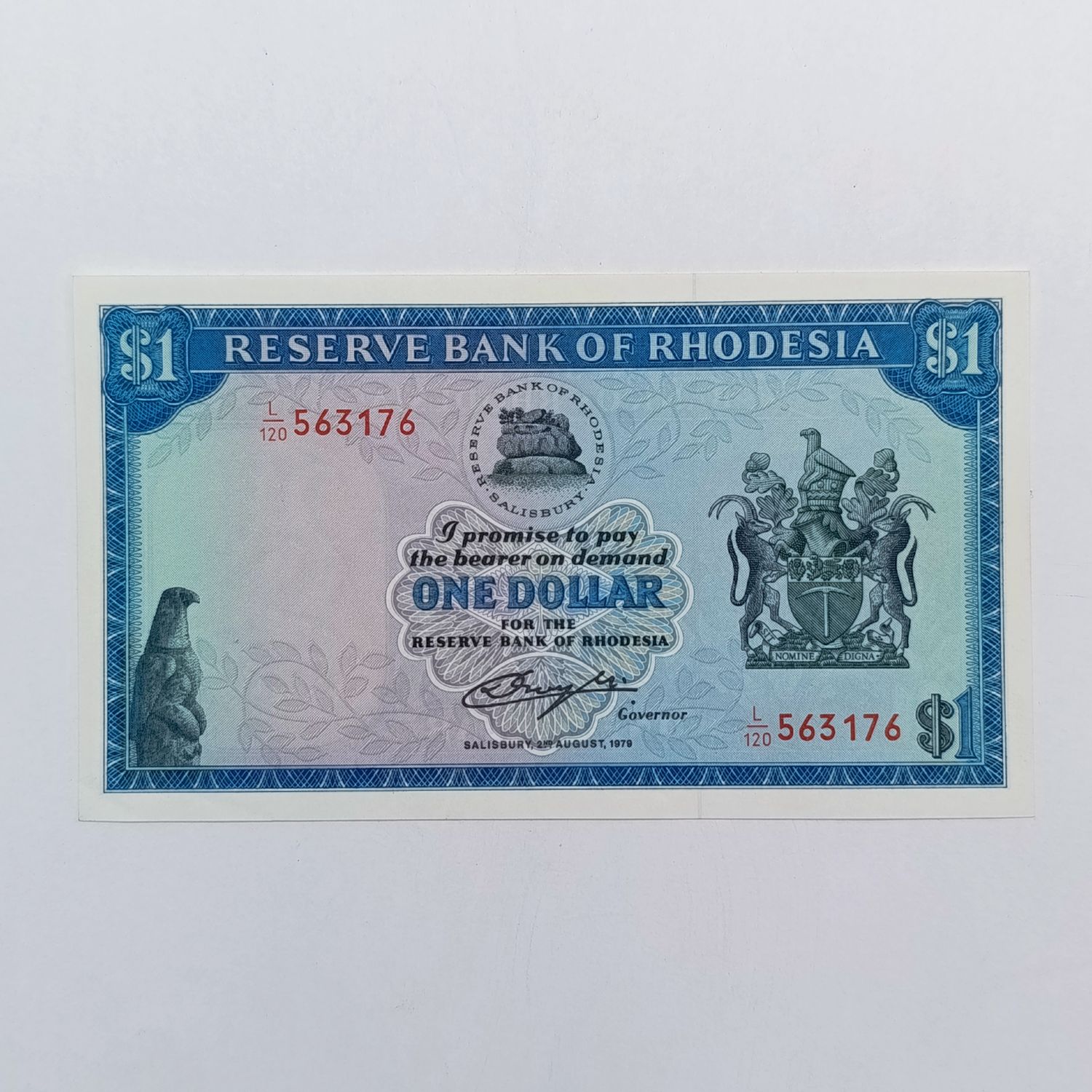 Rhodesia One dollar banknote 2 August 1979 uncirculated